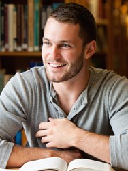 Relaxed student studying