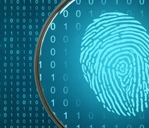 Fingerprint highlighted by a magnifying glass