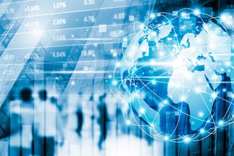 Financial charts with earth globe