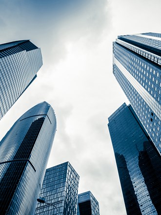 View of skyscrapers seen from ground level