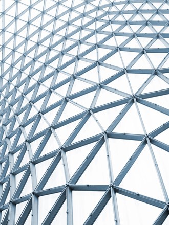Building with curving roof and glass steel column