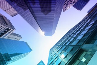 View of skyscrapers from ground level