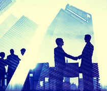 Business professionals and office buildings