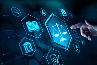 Digital screen with law icons