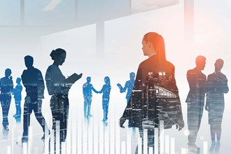 Business professionals and cityscape
