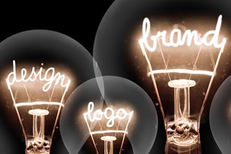 Brand keywords lit up inside lightbulbs