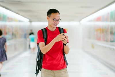 Student looking at smart phone