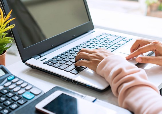 Student working on laptop