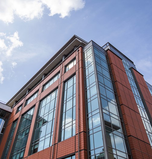 Angled view of Bristol campus exterior