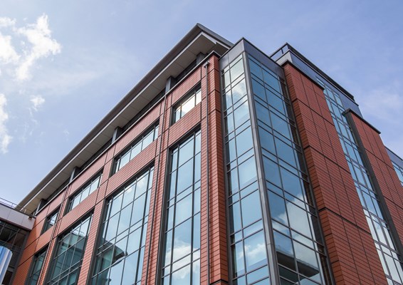 Angled view of Bristol campus exterior