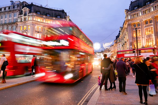 London's oxford street with moving bus