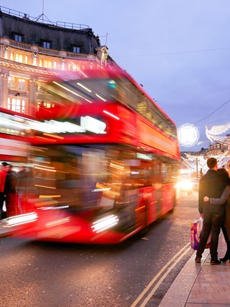 London's oxford street with moving bus London's oxford street with moving bus