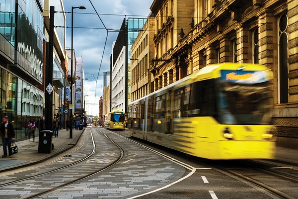 Tram lines in Manchester city centre