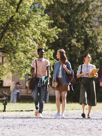 A group of students walking together 