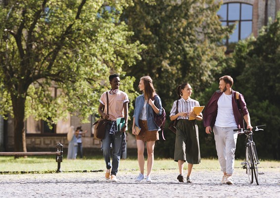 A group of students walking together 