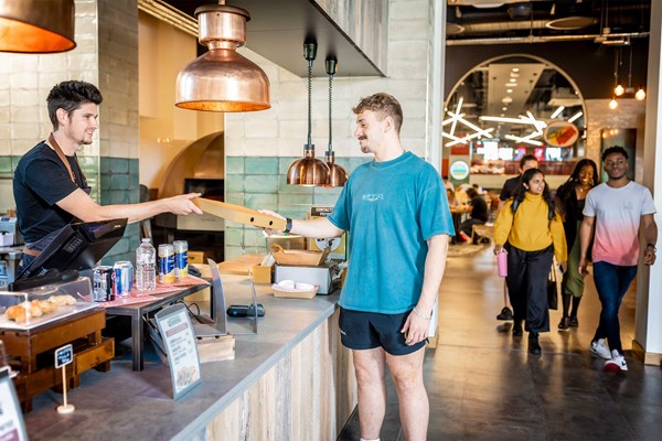 Indoor communal space at the University of Leicester campus