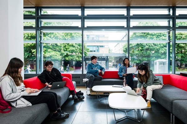 Indoor communal space at the University of Lancaster campus
