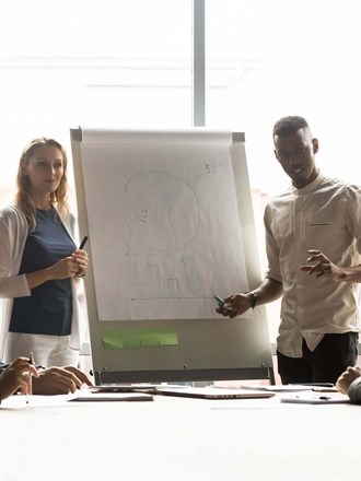 Students presenting in boardroom