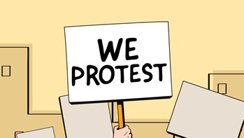Cartoon illustration of protest sign