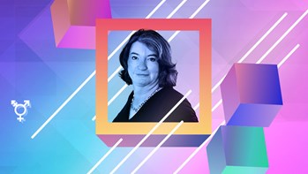 The Law Must Recognise Gender Is Not Binary Square image containing a picture of the blog's interviewee and barrister, Robin White, against a blue and purple background.