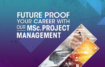 Future proof your career with our MSc Project Management text over a blue to purple gradient background.