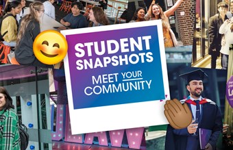 Multi-national students enjoying their community time at the university with the title: 