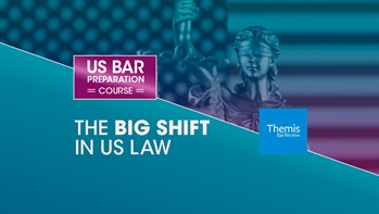 Blue banner with Lady Justice in background, with 