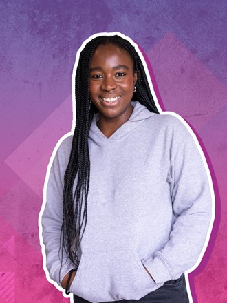 Female student with purple background