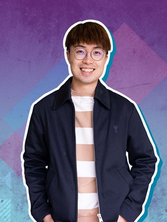 Male student with purple background