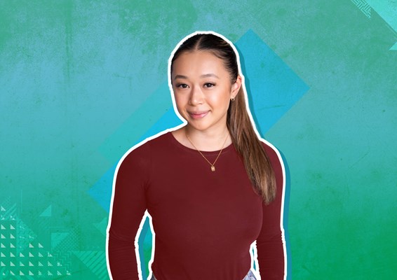 Female student with green background