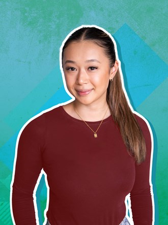 Female student with green background