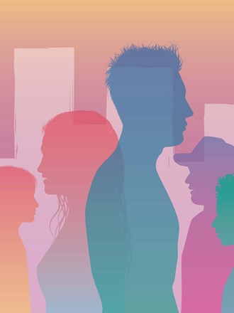 Silhouettes of people on a colourful background Silhouettes of people on a colourful background